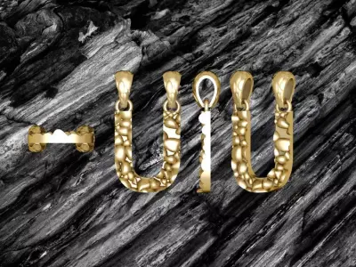 U LETTER Alphabet ROCKS PENDANT 3D print model 3D print model