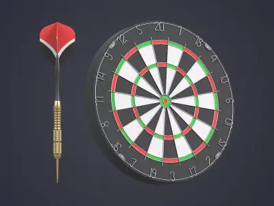 Dart and Dartboard for playing Darts Low-poly 3D model