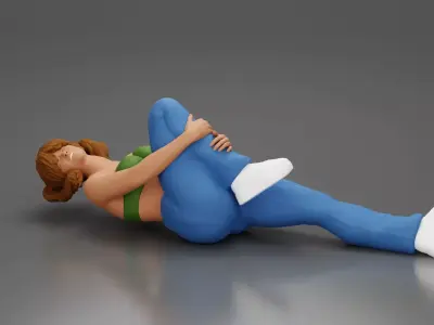 woman in bra lying on the floor touching her injured knee 3D print model