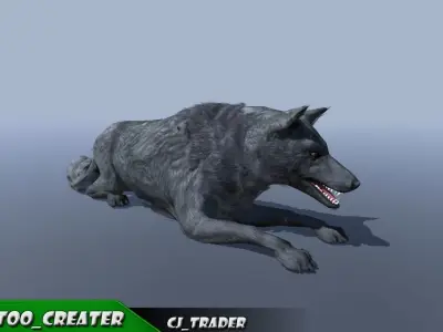 Low-Poly Black Wolf Rigged-Animated 3D Model Low-poly 3D model