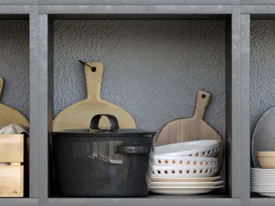 Set-161 kitchen utensils on shelf 3D model