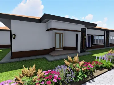 SINGLE STOREY HOUSE WITH A POOL  Low-poly 3D model