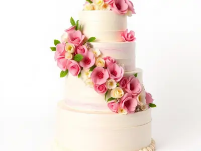 Fourtier Celebratory Cake with Sugar Flowers model pack Low-poly 3D model