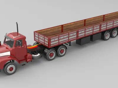 1975 Semi Truck Double Axle And Trailer 3D model