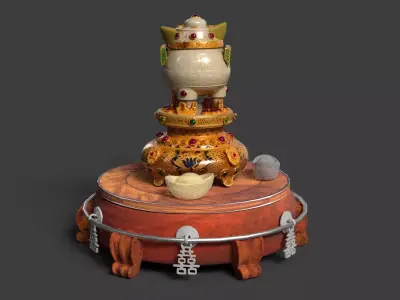 Chinese treasure bowl  Low-poly 3D model