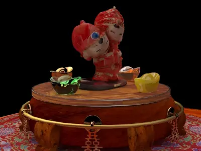 Chinese wedding couple doll figure  3D model