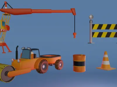 Cartoon Road Roller Package Low-poly 3D model