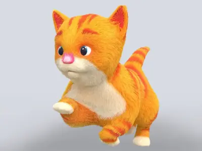 Fur Cute Cat kitten animated  Low-poly 3D model
