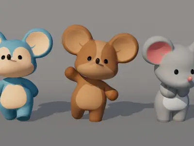 Rigged Cartoon Mouse Low-poly 3D model