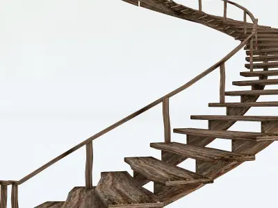 Old Wooden Staircase Low-poly 3D model