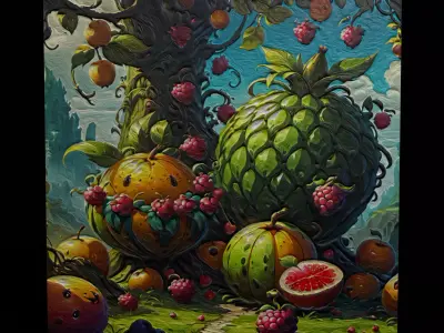 Exotic Fruits Painting One Low-poly 3D model