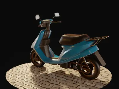 Scooter on brick road Low-poly 3D model