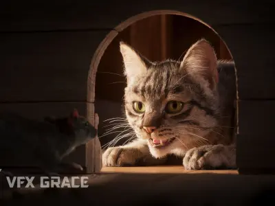 Grey Tabby Cat Rig - MAYA 3D model