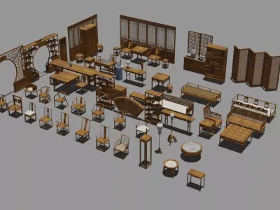 Chinese style table and chair classical model map 3D model