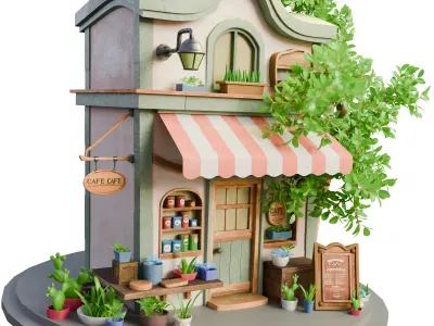 Stylized 3D Cafe House Model 3D model