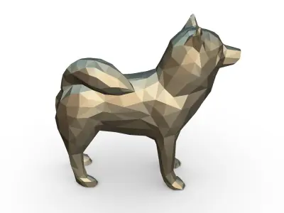 husky low poly dog 3D print model