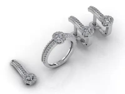 Mini Set Ring Pendant Earrings STL 3DM Womens Jewelry 3D print model