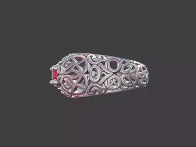 Filigree Silver Ring with Small Faceted Gem 3D print model