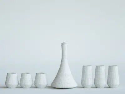 Black Carafe and Glasses Low-poly 3D model