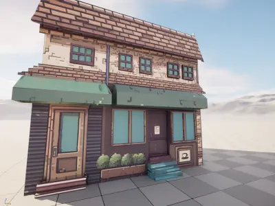 Pixel Art Coffee Shop Building 3D Game Ready Asset Free low-poly 3D model