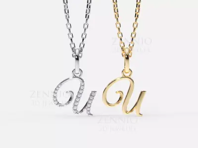 Initial Letter U Alphabet pendant 3D print model