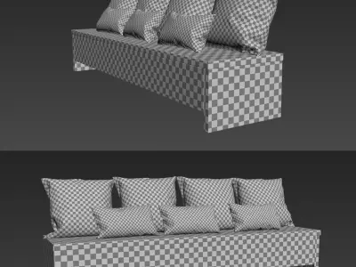 Wooden bench with pillows 3D model
