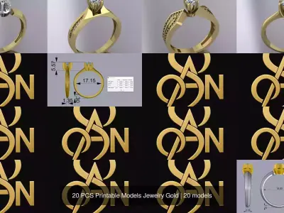 20 PCS Printable Models Jewelry Gold 3D Model Pack