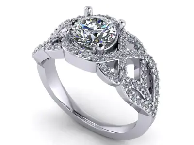 Halo Statement Ring - 1ct Round Center Stone 3D print model