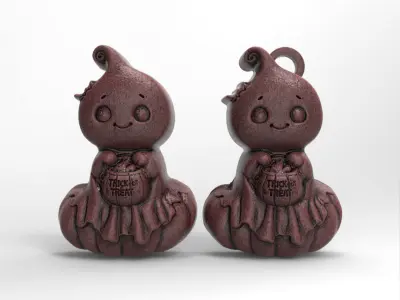 cute ghost with pumpkin hallowen decor  3D print model