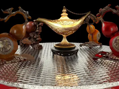 Chinese gourd and magic lamp  3D model