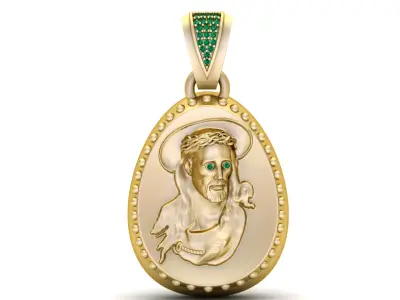 Gold and Emerald Jesus Christ Medallion 3D Printable Model 3D print model