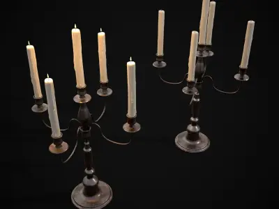 Five Point Candelabra Low-poly 3D model