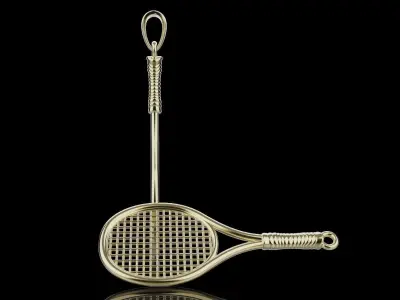 Gold Tennis Racket Pendant 029 3D print model