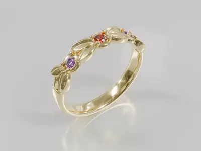 Floral Harmony Gemstone Ring - 3D print ready Free 3D print model