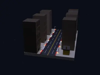 lowpoly city with tall buildings and street Low-poly 3D model