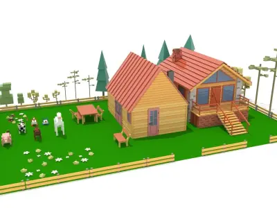 Cartoons Houses and Animals low-poly model Low-poly 3D model