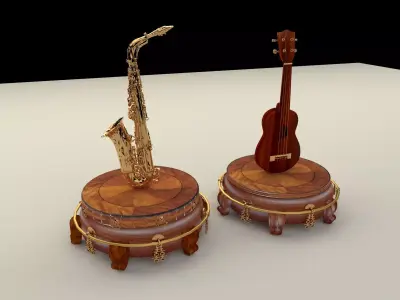 Chinese display stand with ukulele and saxophone 3D model