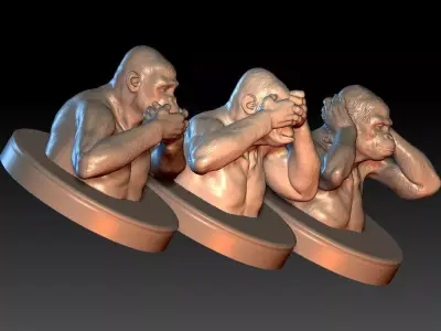 Three Wise Monkeys  Set 3D print model