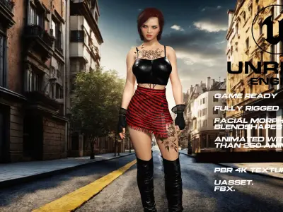 Tattoo girl full rigged - game ready - animated Low-poly 3D model