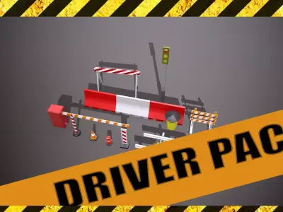 Road paraphernalia set Low-poly 3D model