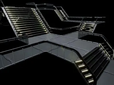 Modular Sci-Fi stairs and panel Low-poly 3D model
