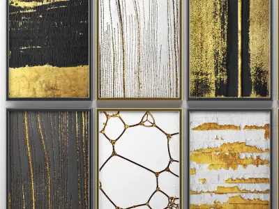 Collection of paintings with gold for walls 6 3D model