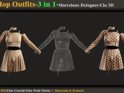 3 in 1 Hip-Hop Outfit-MD-Clo3d-OBJ-FBX-Material-Textures 3D model