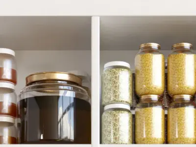 Food 2 jars of spices and condiments in kitchen shelf 3D model