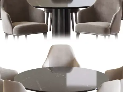 Modern Marble Dining Set with Upholstered Chairs 3D model