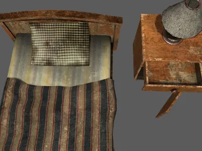 Old Bed Lamp and Bedside Table Pack Free low-poly 3D model
