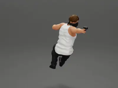 A masked gangster man riding in a car and holding a gun 3D print model