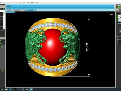 Luxury Twin Dragon Red Gem Ring for Men  3319 3D print model