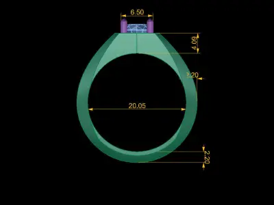 Silver Signet Ring with 1 Carat Moissanite 3D print model
