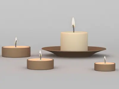 Candles set of on plate 3D model